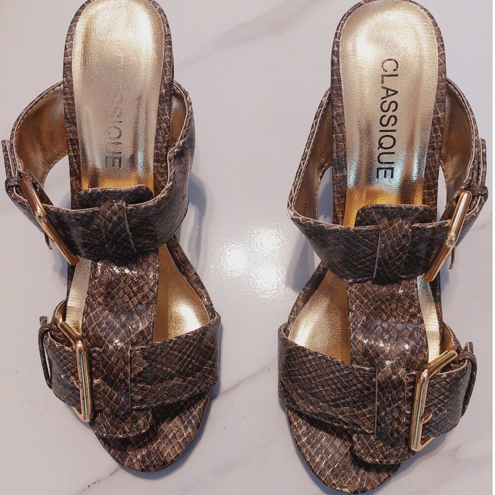 Brown Snakeskin Look Dress Slip On Heels Sz 6